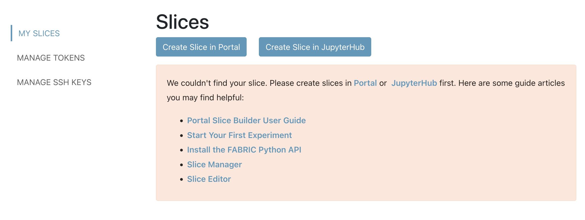 My Slices page when the user doesn't have a slice